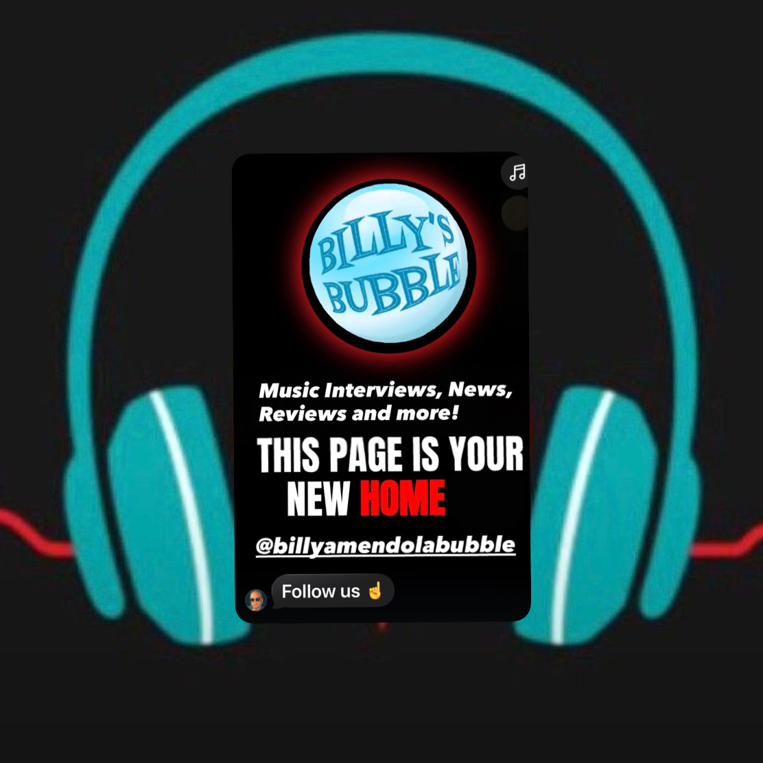 Billy's Bubble social media graphic with headphones and follow information